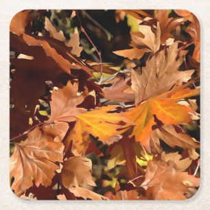 Artistic Fall Leaves In Autumn Sunshine Square Paper Coaster