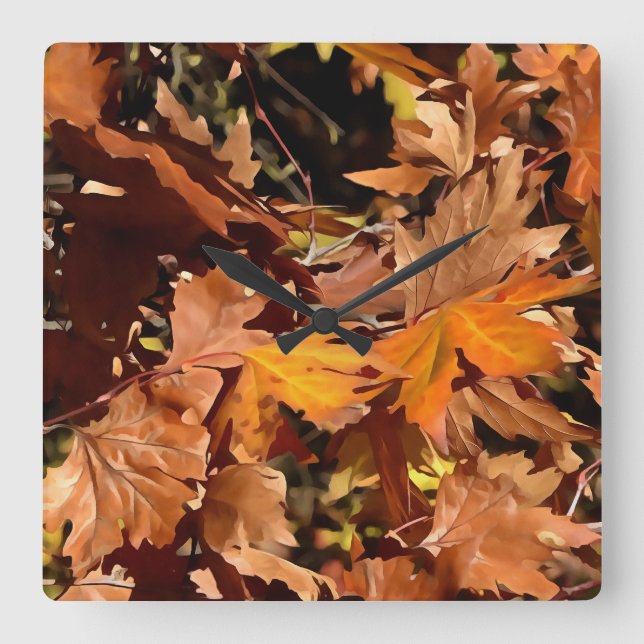 Artistic Fall Leaves In Autumn Sunshine Square Wall Clock (Front)