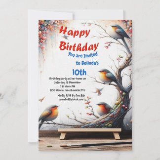 Artistic Fantasy, Bird Drawings in Colour Invitation