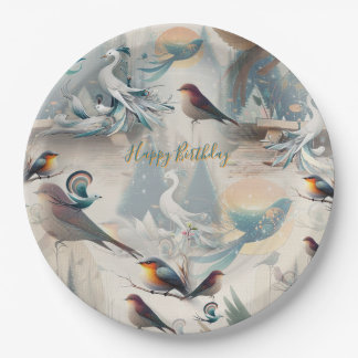 Artistic Fantasy, Bird Drawings in Colour Paper Plate