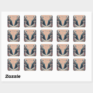 Artistic Fantasy, Bird Drawings in Colour Square Sticker