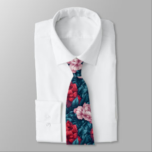 Artistic Fathers Day Peonies Flower Tie