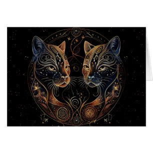 Artistic Feline Circle Twin Cats Blank Inside