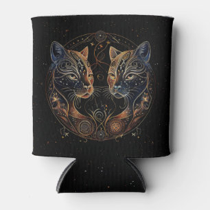 Artistic Feline Circle Twin Cats Can Cooler