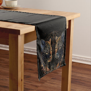 Artistic Feline Circle Twin Cats Short Table Runner
