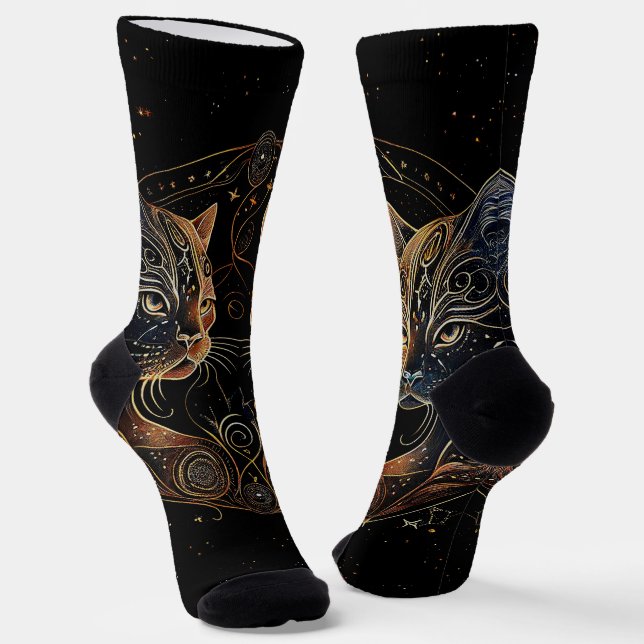 Artistic Feline Circle Twin Cats Socks (Angled)