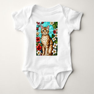 Artistic Feline Portrait Amid Tropical Flowers  Baby Bodysuit