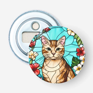 Artistic Feline Portrait Amid Tropical Flowers Bottle Opener