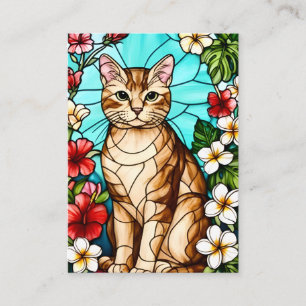 Artistic Feline Portrait Amid Tropical Flowers Calling Card