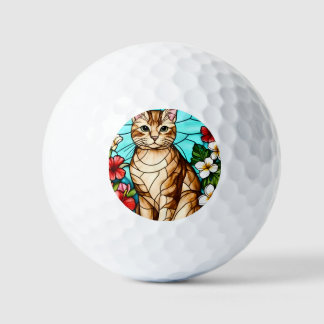 Artistic Feline Portrait Amid Tropical Flowers Golf Balls