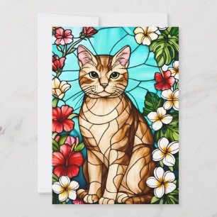 Artistic Feline Portrait Amid Tropical Flowers Invitation