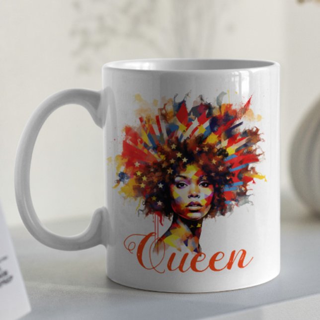 Artistic Floral Afro Woman with Monogram & Quote Coffee Mug (Creator Uploaded)
