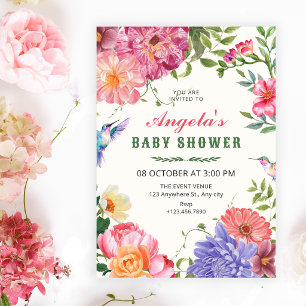 Artistic floral bloom baby shower invitation