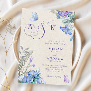 Artistic floral butterflies wedding invitation