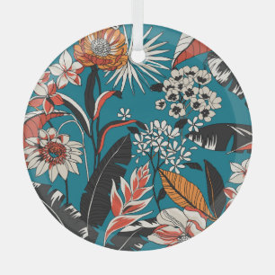 Artistic Floral Deco: Vintage Seamless Pattern Glass Tree Decoration