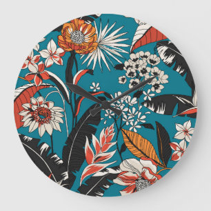 Artistic Floral Deco: Vintage Seamless Pattern Large Clock
