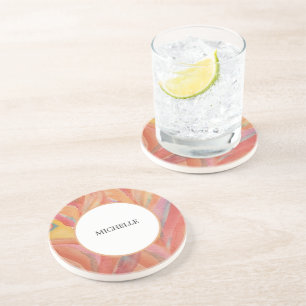 Artistic Floral Feathers Pastel Watercolor Coaster