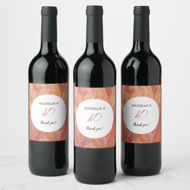 Artistic Floral Feathers Pastel Watercolor Wine Label (Bottles)
