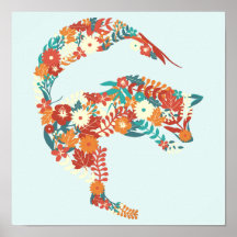 Artistic Floral Fox Wild Animal Nature Theme