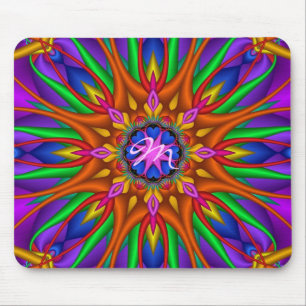 Artistic Floral kaleidoscope mousepad ith Monogram