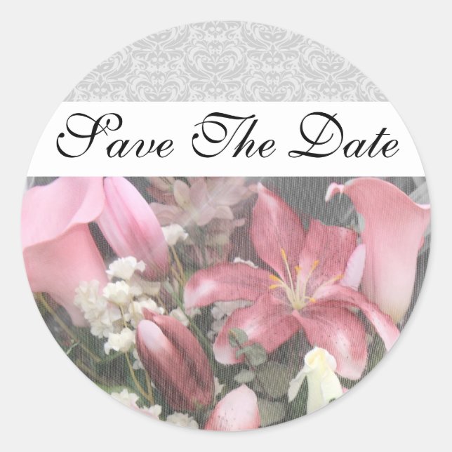 Artistic Floral Lily Damask Save The Date Sticker (Front)