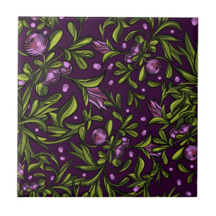 Artistic Floral Motif: Purple Flowers Ceramic Tile