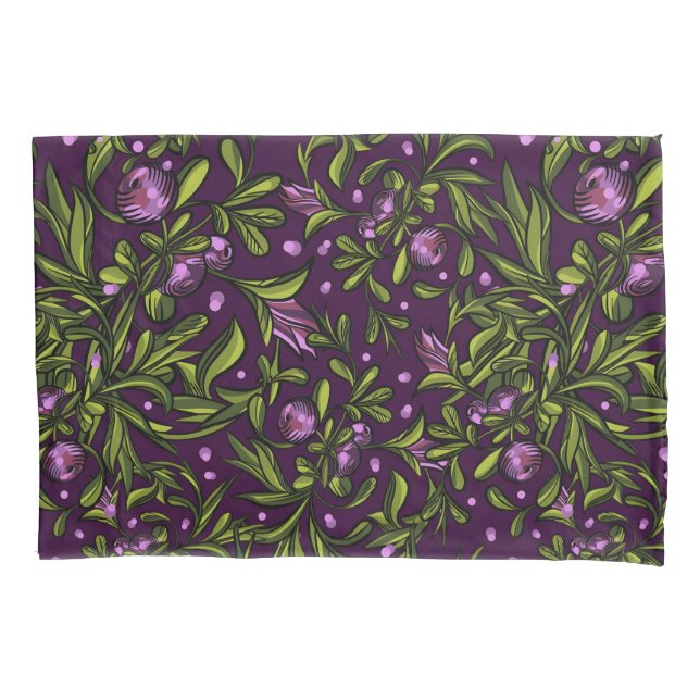 Artistic Floral Motif: Purple Flowers Pillowcase (Front-Left)