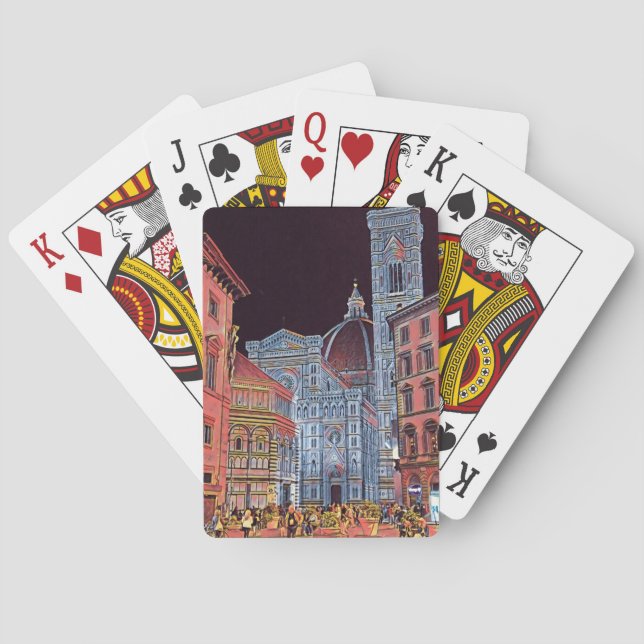 Artistic Florence Italy Street Scene with Duomo  Playing Cards (Back)