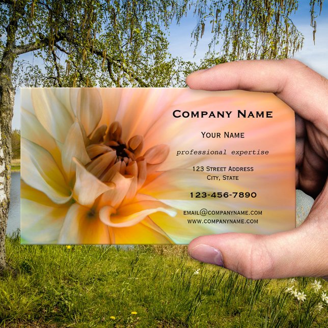 Artistic Flower Business Card (Business card featuring a gorgeous flower in peach and green)