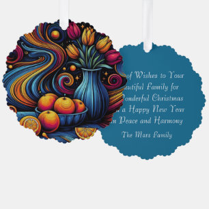 Artistic Flowers And Oranges Painting Tree Decoration Card