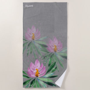 Artistic Flowers In Pink Violet Watercolor Art Beach Towel