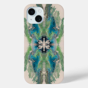 Artistic Fluid Abstract in Aqua & Green iPhone 15 Case