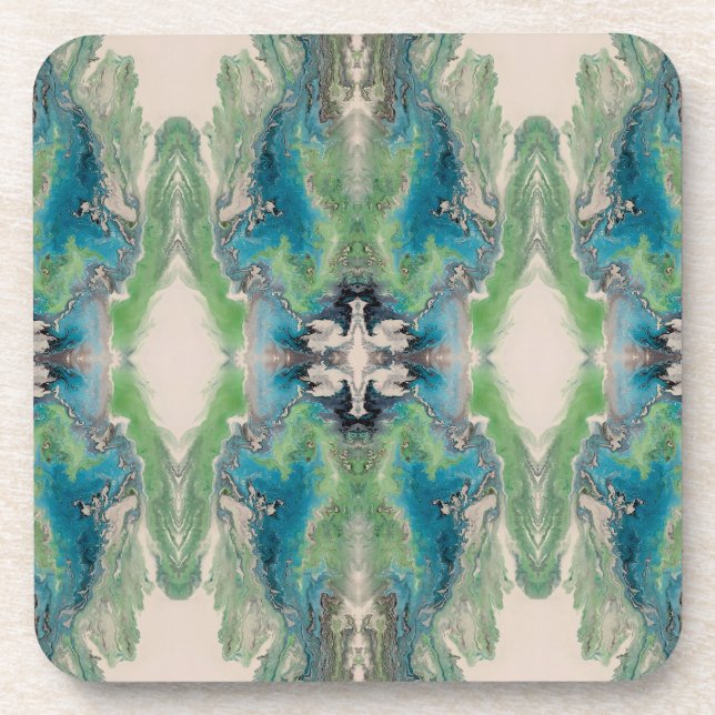 Artistic Fluid Abstract in Aqua & Green Coaster (Front)