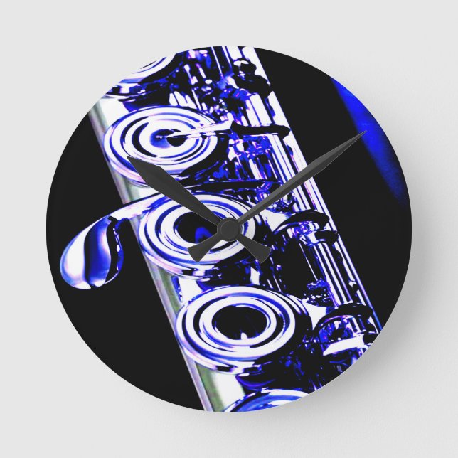 Artistic Flute Silver Metal Beautiful Fun Round Clock (Front)