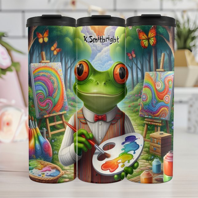 Artistic Frog in a Whimsical Landscape Thermal Tumbler (Creator Uploaded)