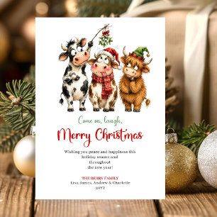 Artistic Funny Animals Red Green Christmas Greetin Holiday Card