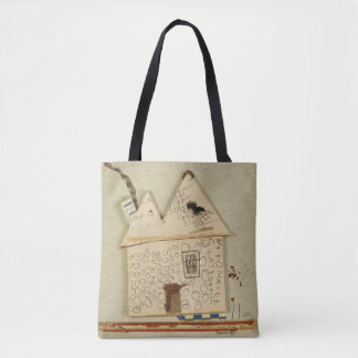 artistic, funny house,cute tote bag