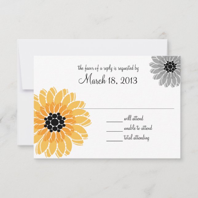 Artistic Garden Yellow and Grey Wedding RSVP Card (Front)
