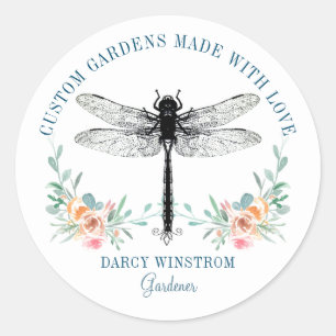 Artistic Gardener Landscaper Dragonfly Logo Classic Round Sticker
