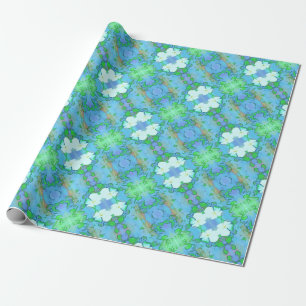 Artistic Gardenia Flower Pattern Blue Green White Wrapping Paper