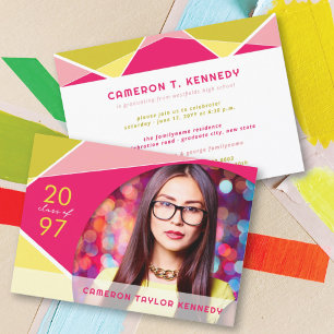 Artistic Geo Colour Blocks Photo Graduation Party Invitation