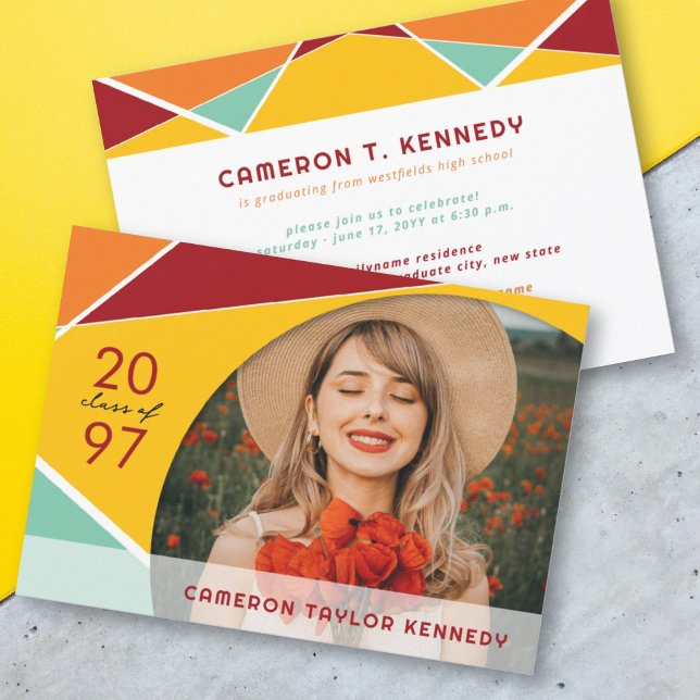 Artistic Geo Colour Blocks Photo Graduation Party Invitation (Creator Uploaded)