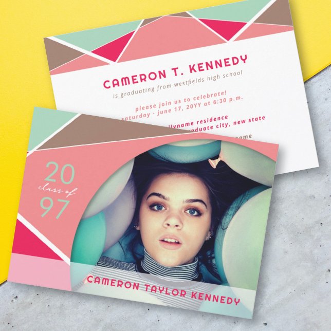Artistic Geo Colour Blocks Photo Graduation Party Invitation (Creator Uploaded)