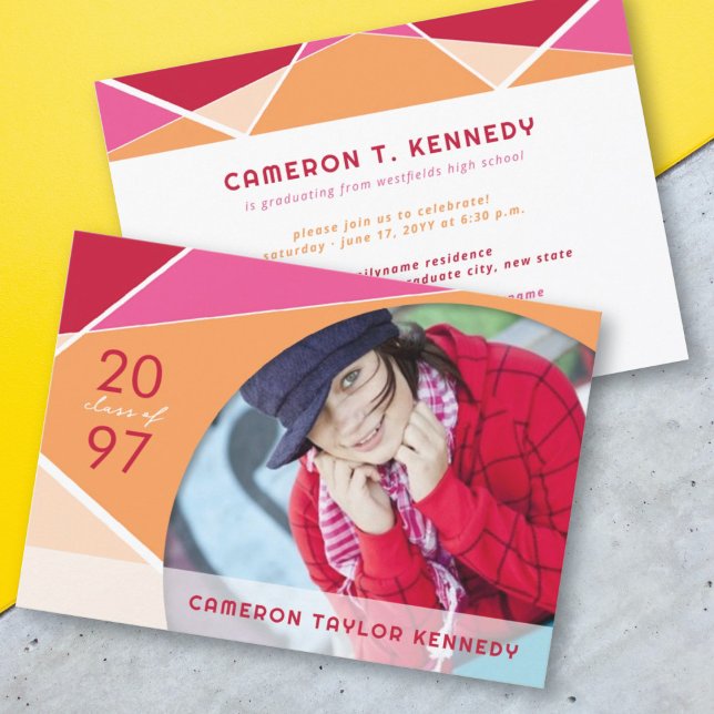 Artistic Geo Colour Blocks Photo Graduation Party Invitation (Creator Uploaded)