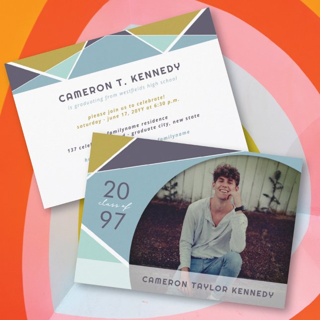 Artistic Geo Colour Blocks Photo Graduation Party Invitation (Creator Uploaded)