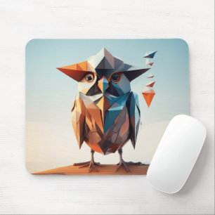 Artistic geometric illustration of an owl Blue Mouse Pad