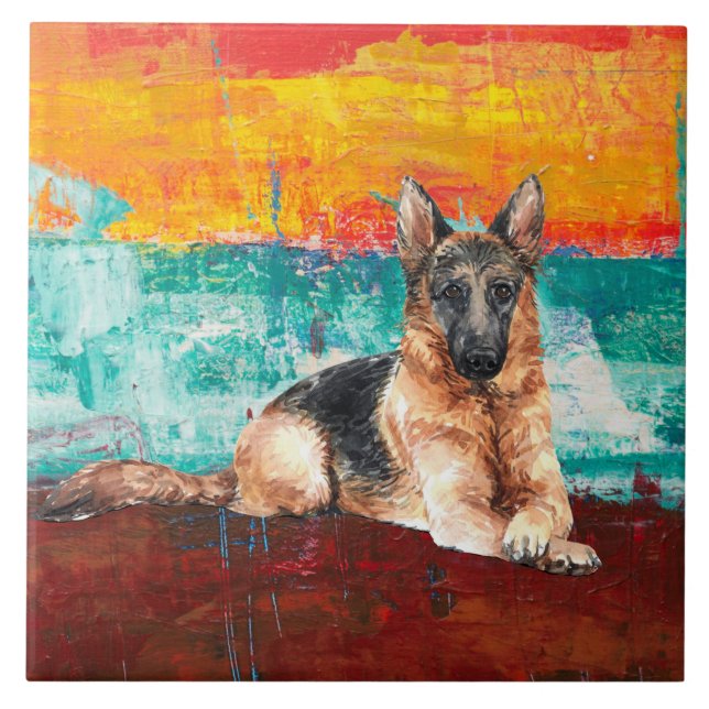 Artistic German Shepherd Abstract Painting  Ceramic Tile (Front)