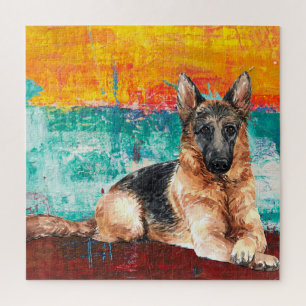 Artistic German Shepherd Abstract Painting Jigsaw Puzzle