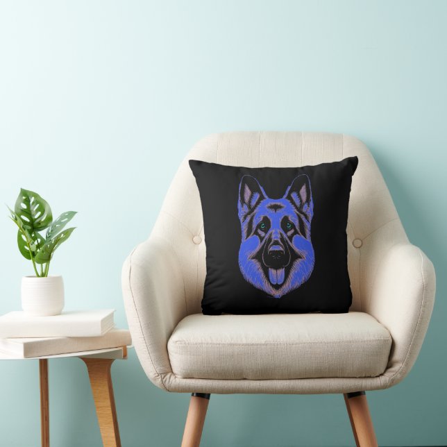 Artistic German Shepherd Blue & Black Design Cushion (Chair)