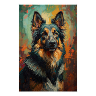 Artistic German Shepherd Portrait Vibrant Painting Poster